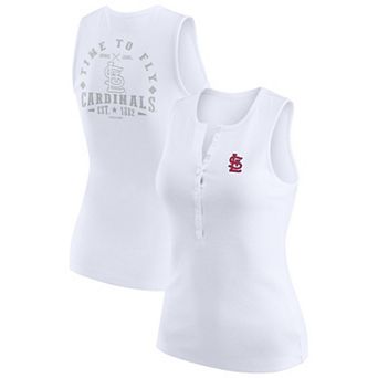 Women's WEAR by Erin Andrews White St. Louis Cardinals Rib-Knit Henley Tank Top