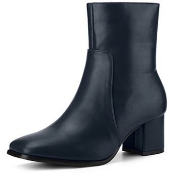 Square Toe Side Zip Chunky Heel Ankle Boots for Women