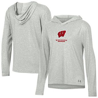 Women's Under Armour Heather Gray Wisconsin Badgers Breezy Long Sleeve Hoodie T-Shirt