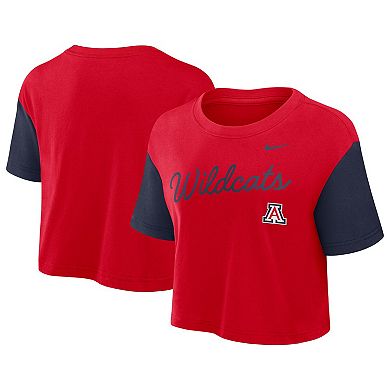 Women's Nike Red/Navy Arizona Wildcats Color-Block Script Dri-FIT Cropped T-Shirt