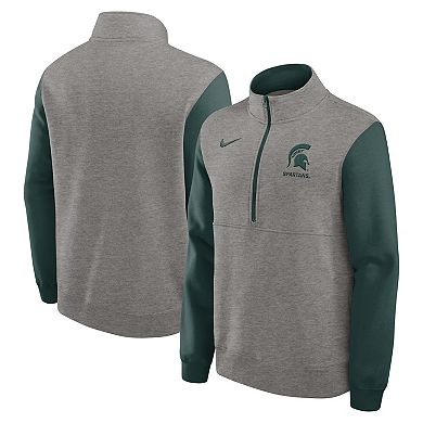 Men's Nike Heather Gray/Green Michigan State Spartans Club Fleece Half-Zip Pullover