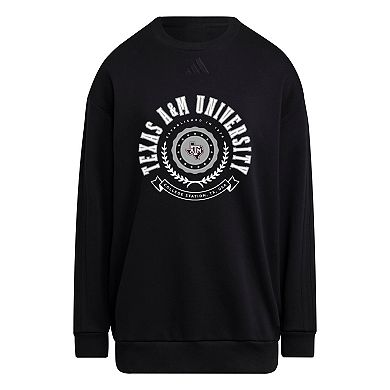 Women's adidas Black Texas A&M Aggies Oversized Crewneck Pullover
