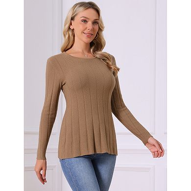 Women's Long Sleeve Sweaters Crewneck Stretch Knit Tops Fall Winter Casual Shirt