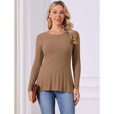 Women's Long Sleeve Sweaters Crewneck Stretch Knit Tops Fall Winter Casual Shirt