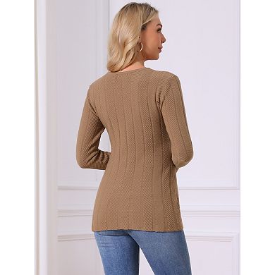 Women's Long Sleeve Sweaters Crewneck Stretch Knit Tops Fall Winter Casual Shirt