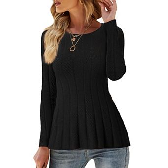 Women's Long Sleeve Sweaters Crewneck Stretch Knit Tops Fall Winter Casual Shirt