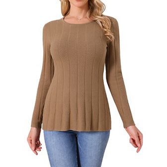 Women's Long Sleeve Sweaters Crewneck Stretch Knit Tops Fall Winter Casual Shirt