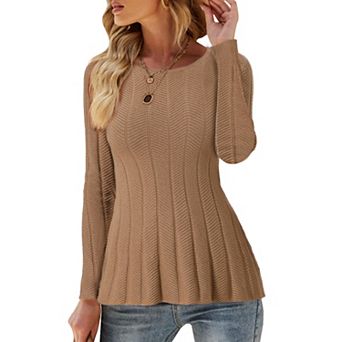 Women's Long Sleeve Sweaters Crewneck Stretch Knit Tops Fall Winter Casual Shirt