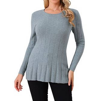 Women's Long Sleeve Sweaters Crewneck Stretch Knit Tops Fall Winter Casual Shirt