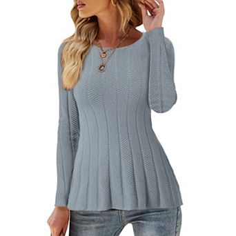 Women's Long Sleeve Sweaters Crewneck Stretch Knit Tops Fall Winter Casual Shirt