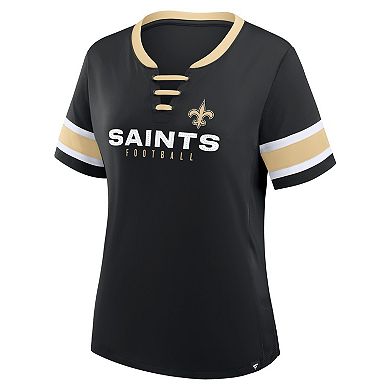 Women's Fanatics Black New Orleans Saints Redzone Draw Play Athena Lace-Up T-Shirt