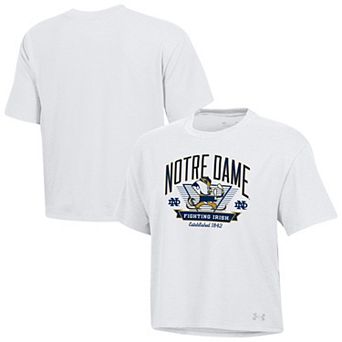 Women's Under Armour White Notre Dame Fighting Irish Essentials Icon Ultra-Soft Boxy Cropped T-Shirt