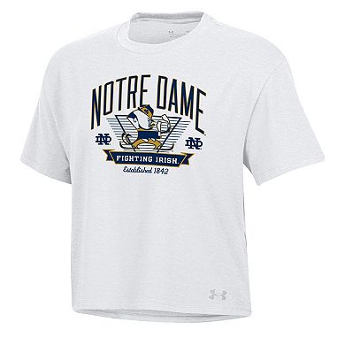 Women's Under Armour White Notre Dame Fighting Irish Essentials Icon Ultra-Soft Boxy Cropped T-Shirt