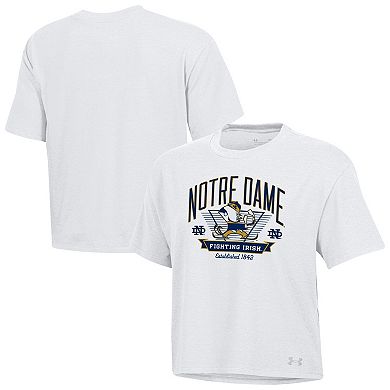 Women's Under Armour White Notre Dame Fighting Irish Essentials Icon Ultra-Soft Boxy Cropped T-Shirt