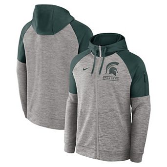 Men's Nike Heather Gray Michigan State Spartans Fitness Raglan Performance Full-Zip Hoodie