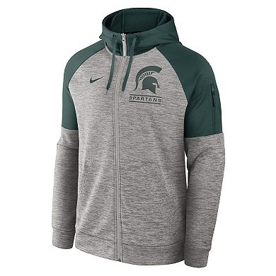 Men's Nike Heather Gray Michigan State Spartans Fitness Raglan Performance Full-Zip Hoodie