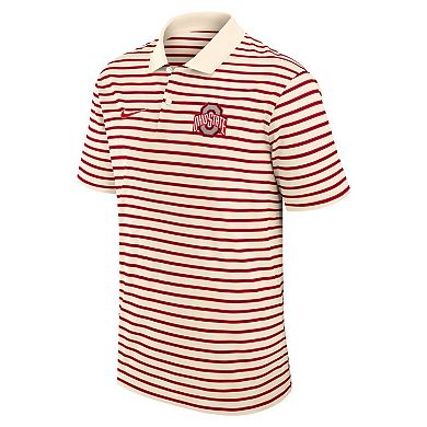 Men's Nike Cream Ohio State Buckeyes Solid Foundation Striped Performance Polo