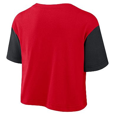 Women's Nike Scarlet/Black Ohio State Buckeyes Color-Block Script Dri-FIT Cropped T-Shirt