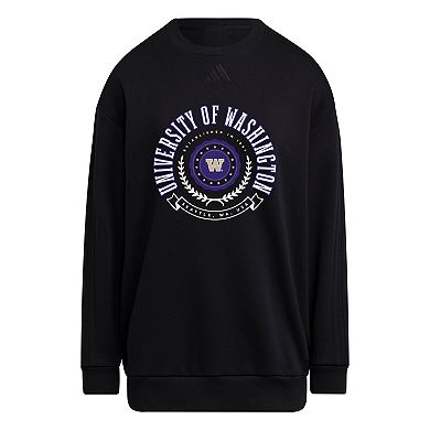 Women's adidas Black Washington Huskies Oversized Crewneck Pullover