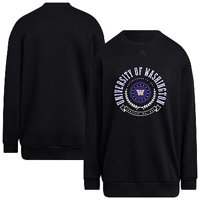 Women's adidas Black Washington Huskies Oversized Crewneck Pullover
