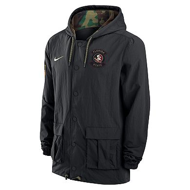 Men's Nike Black Florida State Seminoles Full-Snap Hoodie Military Jacket