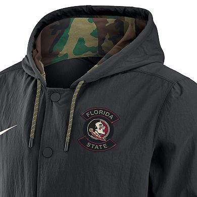 Men's Nike Black Florida State Seminoles Full-Snap Hoodie Military Jacket