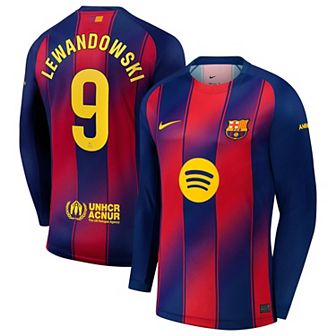 Men's Nike Robert Lewandowski Navy Barcelona 2025/26 Home Replica Long Sleeve Jersey