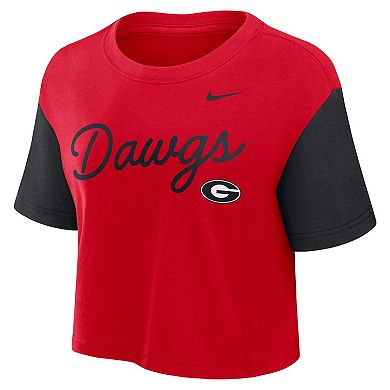 Women's Nike Red/Black Georgia Bulldogs Color-Block Script Performance Cropped T-Shirt