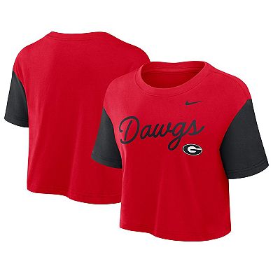 Women's Nike Red/Black Georgia Bulldogs Color-Block Script Performance Cropped T-Shirt
