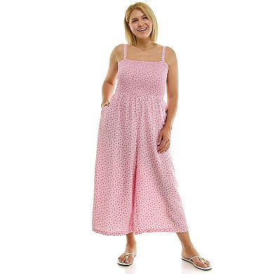 Juniors' Plus Size Lily Rose Smocked Wide Leg Jumpsuit