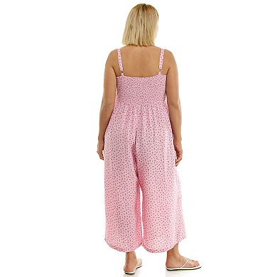 Juniors' Plus Size Lily Rose Smocked Wide Leg Jumpsuit
