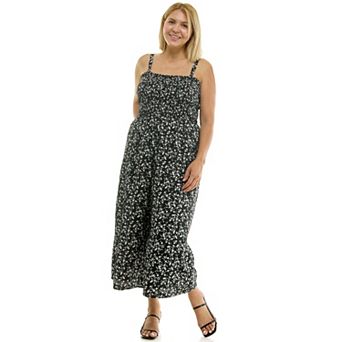 Juniors' Plus Size Lily Rose Smocked Wide Leg Jumpsuit