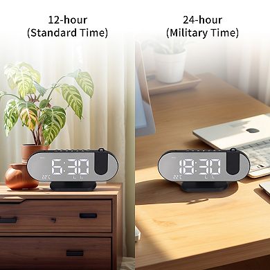 Projection Alarm Clock w Big Number Temperature Day of Week Display, Dimmable 12/24H, 8.2x2x2.9 inch