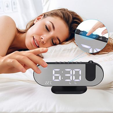 Projection Alarm Clock w Big Number Temperature Day of Week Display, Dimmable 12/24H, 8.2x2x2.9 inch