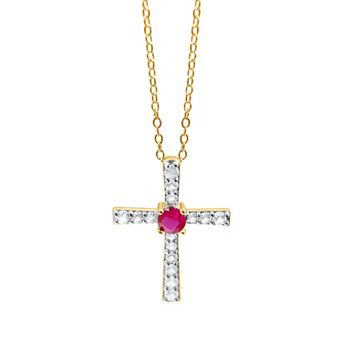 Gemstone Brilliance Lab Created Gemstone Cross Pendant Necklace