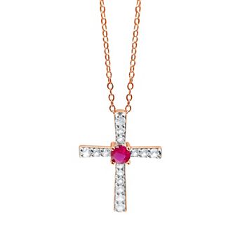 Gemstone Brilliance Lab Created Gemstone Cross Pendant Necklace