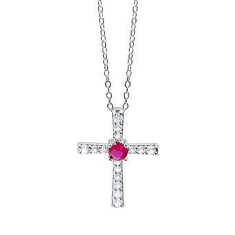 Gemstone Brilliance Lab Created Gemstone Cross Pendant Necklace