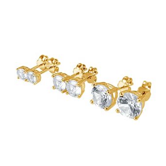 Gemstone Brilliance 3-Pair Lab Grown White Sapphire Round Stud Earrings Set