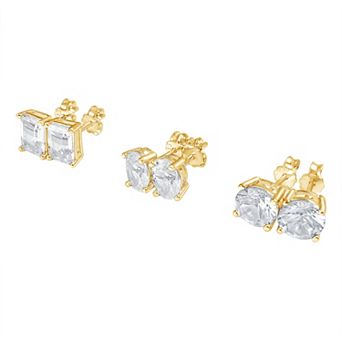 Gemstone Brilliance 3-Pair Lab Grown White Sapphire Stud Earrings Set