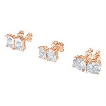 Gemstone Brilliance 3-Pair Lab Grown White Sapphire Stud Earrings Set