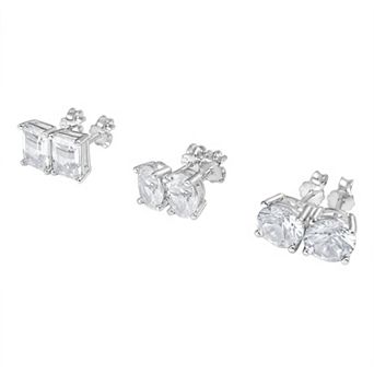 Gemstone Brilliance 3-Pair Lab Grown White Sapphire Stud Earrings Set