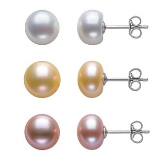 Gemstone Brilliance Cultured Sterling Silver Freshwater Pearl Stud Earrings