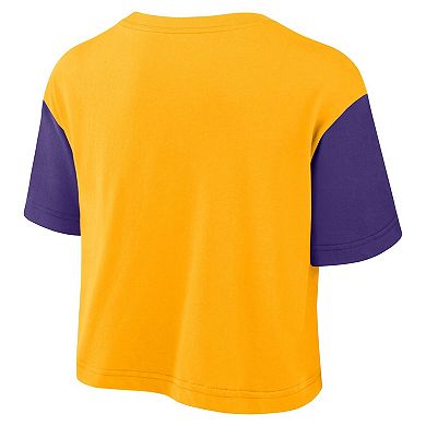 Women's Nike Gold/Purple LSU Tigers Color-Block Script Performance Cropped T-Shirt