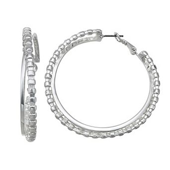 Nine West Silver Tone Crisscrossed Hoop Earrings