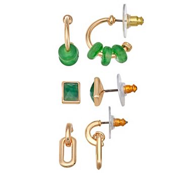 Nine West Gold-Tone Simulated Gemstone 3-Pair Earring Set