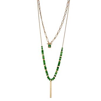 Nine West Gold Tone Multistrand Bead Pendant Necklace