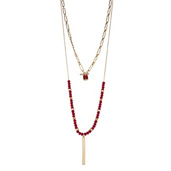 Nine West Gold Tone Multistrand Bead Pendant Necklace
