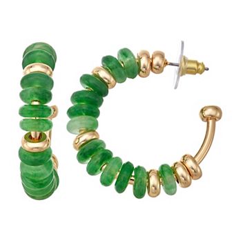 Nine West Gold-Tone Beaded Hoop Earrings