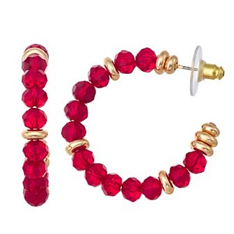Nine West Gold-Tone Beaded Hoop Earrings