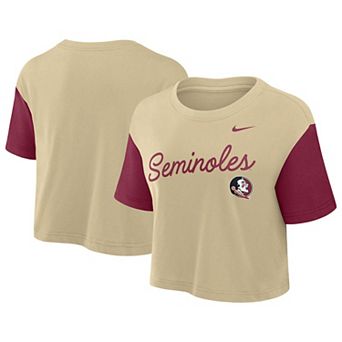 Women's Nike Gold/Garnet Florida State Seminoles Color-Block Script Performance Cropped T-Shirt